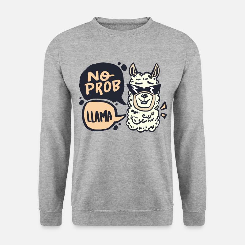Lama Problem Alpaka Lustig Kamel no prob llama - Unisex Pullover - Weißgrau meliert