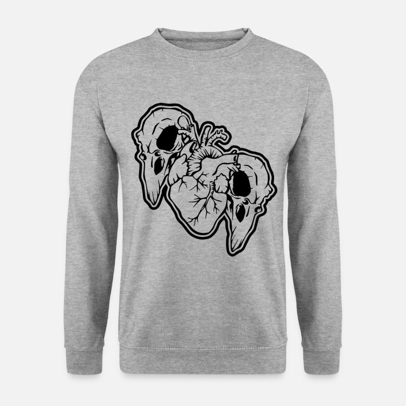 Krähenschädel und Herz Halloween - Unisex Pullover - Weißgrau meliert