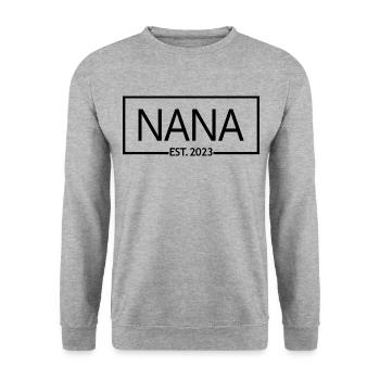 Nana Est. 2023, Grand-mère en devenir, Révélation de grossesse - Sweat-shirt Unisexe - gris chiné - Devant - Alina (178cm) & Michal (187cm)