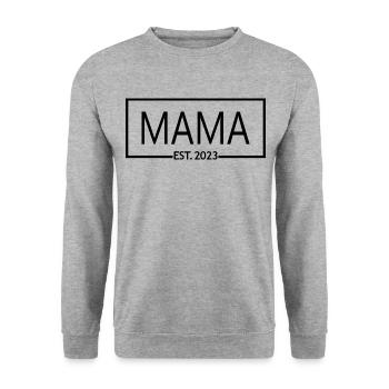 Mama Est. 2023, Maman en devenir, Annonce de grossesse - Sweat-shirt Unisexe - gris chiné - Devant - Alina (178cm) & Michal (187cm)