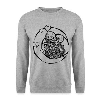Squelettes amoureux lune cœur - Sweat-shirt Unisexe - gris chiné - Devant - Alina (178cm) & Michal (187cm)