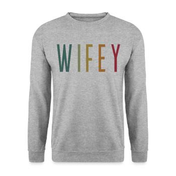 Retro Wifey Matching Paar Hochzeitsfeier Ehe - Unisex Pullover - Weißgrau meliert - Vorne - Alina (178cm) & Michal (187cm)