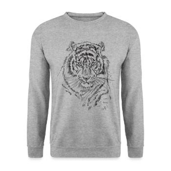 Tiger - Unisex Pullover - Weißgrau meliert - Vorne - Alina (178cm) & Michal (187cm)