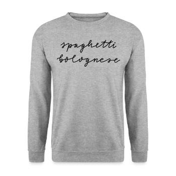 Spaghetti Bolognese Handgeschrieben Pasta Nudeln - Unisex Pullover - Weißgrau meliert - Vorne - Alina (178cm) & Michal (187cm)