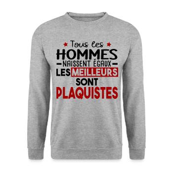 Plaquiste Métier Cadeau Humour - Sweat-shirt Unisexe - gris chiné - Devant - Alina (178cm) & Michal (187cm)