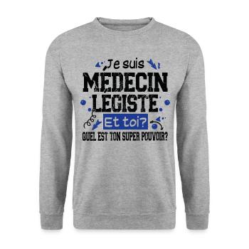 Médecin Légiste Super Pouvoir Cadeau Humour - Sweat-shirt Unisexe - gris chiné - Devant - Alina (178cm) & Michal (187cm)