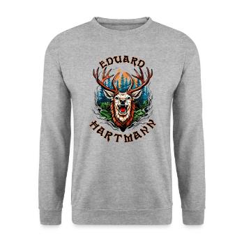 Eduard Hartmann Deer - Unisex Pullover - Weißgrau meliert - Vorne - Alina (178cm) & Michal (187cm)