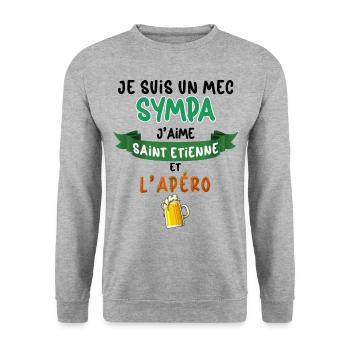 Saint Etienne Mec Sympa Bière Foot Homme Supporter - Sweat-shirt Unisexe - gris chiné - Devant - Alina (178cm) & Michal (187cm)