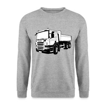 Kipplaster - Laster - Kipper - LKW - Unisex Pullover - Weißgrau meliert - Vorne - Alina (178cm) & Michal (187cm)