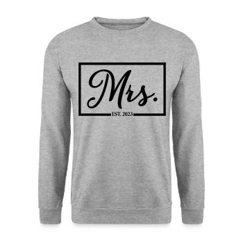 Mme Est. 2023 Fiançailles Mariage Douche nuptiale - Sweat-shirt Unisexe - gris chiné - Devant - Alina (178cm) & Michal (187cm)