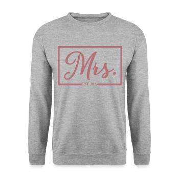 Frau Est. 2023 Verlobung Brautdusche Hochzeit - Unisex Pullover - Weißgrau meliert - Vorne - Alina (178cm) & Michal (187cm)