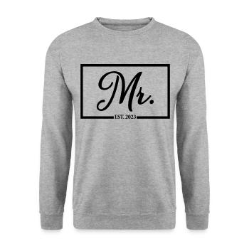 Mr. Est. 2023 Fiançailles pour la fête de mariage du marié - Sweat-shirt Unisexe - gris chiné - Devant - Alina (178cm) & Michal (187cm)