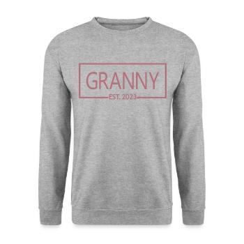 2023, Grand-mère en devenir, Révélation de grossesse - Sweat-shirt Unisexe - gris chiné - Devant - Alina (178cm) & Michal (187cm)