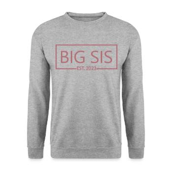 Big Sis Est. 2023 Grossesse promue Grande Sœur - Sweat-shirt Unisexe - gris chiné - Devant - Alina (178cm) & Michal (187cm)