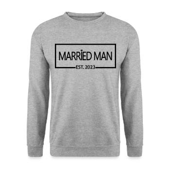 Married Man Est. 2023 Matching Wedding Honeymoon - Unisex Sweatshirt - salt & pepper - Front - Alina (178cm) & Michal (187cm)