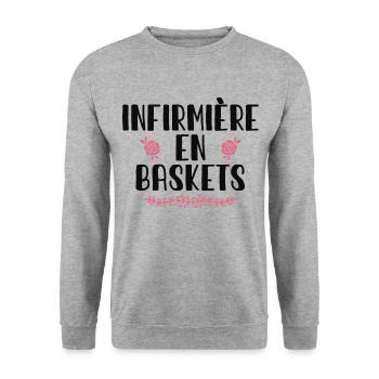 Infirmière En Baskets Humour Hôpital Basket - Sweat-shirt Unisexe - gris chiné - Devant - Alina (178cm) & Michal (187cm)