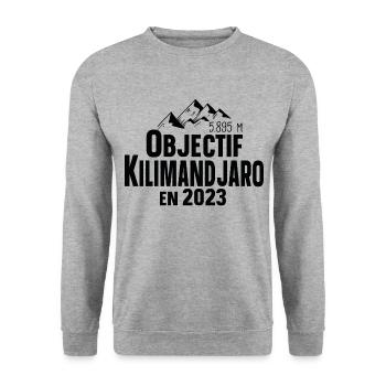 Kilimandjaro 2023 Montagne Tanzanie Afrique - Sweat-shirt Unisexe - gris chiné - Devant - Alina (178cm) & Michal (187cm)