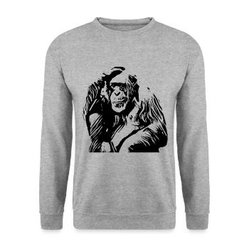 Schimpanse - Unisex Pullover - Weißgrau meliert - Vorne - Alina (178cm) & Michal (187cm)