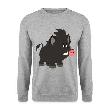 Grumpy Cartoon Wild Boar by Cheerful Madness!! - Unisex Sweatshirt - salt & pepper - Front - Alina (178cm) & Michal (187cm)