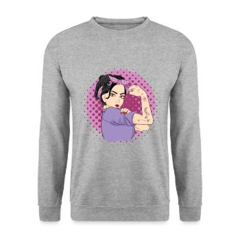 Starke Frau - Unisex Pullover - Weißgrau meliert - Vorne - Alina (178cm) & Michal (187cm)