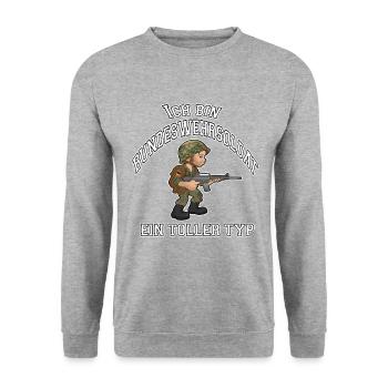 ich bin Bundeswehr Soldat t-shirt - Unisex Pullover - Weißgrau meliert - Vorne - Alina (178cm) & Michal (187cm)