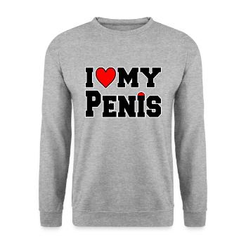 i love my penis - Unisex Sweatshirt - salt & pepper - Front - Alina (178cm) & Michal (187cm)