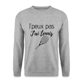 J'ai tennis raquette noire - Sweat-shirt Unisexe - gris chiné - Devant - Alina (178cm) & Michal (187cm)
