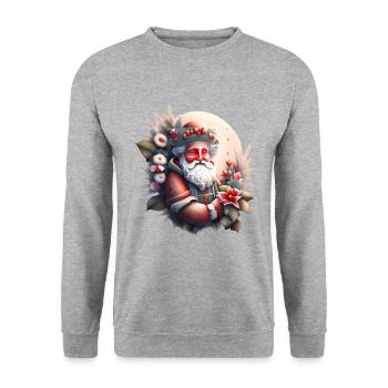 A smiling Santa Claus rests in the floral middle - Unisex Sweatshirt - salt & pepper - Front - Alina (178cm) & Michal (187cm)