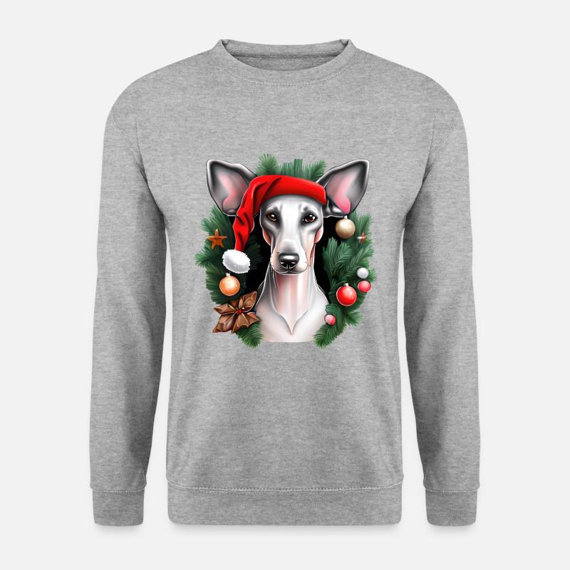 Whippet-Hund mit Weihnachtsmannmütze - Unisex Pullover - Weißgrau meliert