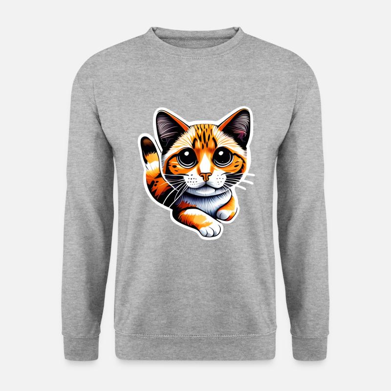 Eine orangefarbene Katze mit ihrem leuchtenden Fell, - Unisex Pullover - Weißgrau meliert