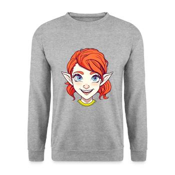 Rothaarige fröhliche Elfe mit blauen Augen - Unisex Pullover - Weißgrau meliert - Vorne - Alina (178cm) & Michal (187cm)