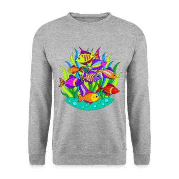 Shoal of fish among the seaweed - Unisex Sweatshirt - salt & pepper - Front - Alina (178cm) & Michal (187cm)