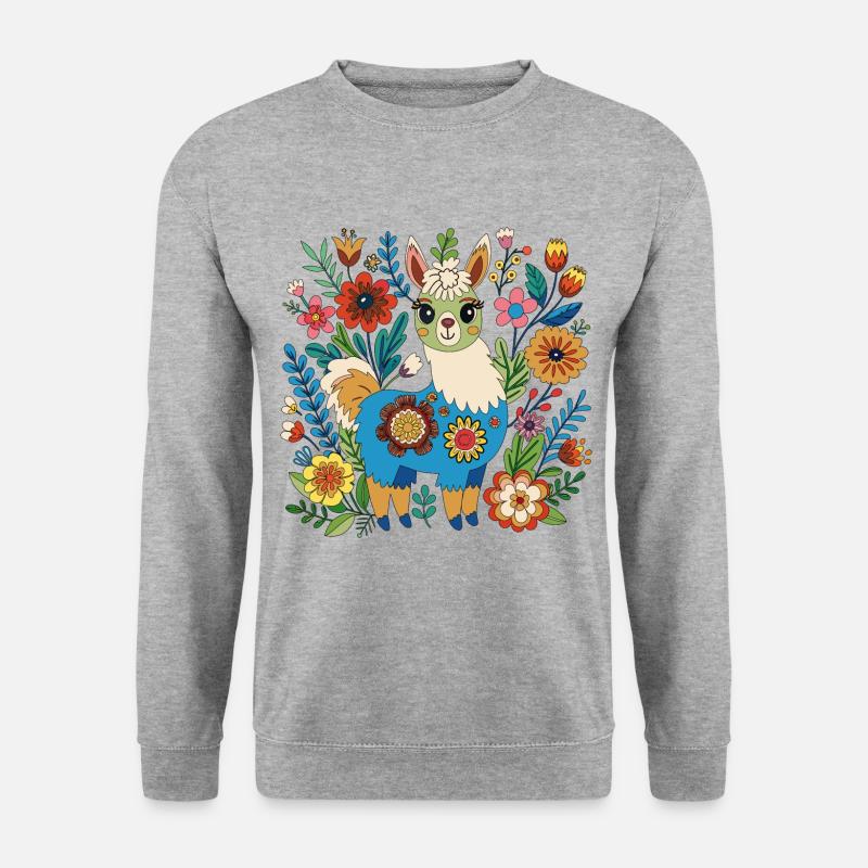 Bébé alpaga dans un massif de fleurs - Sweat-shirt Unisexe - gris chiné