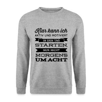 Morgenmuffel starten nicht aktiv - Unisex Pullover - Weißgrau meliert - Vorne - Alina (178cm) & Michal (187cm)