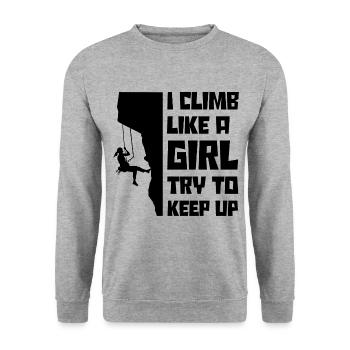 I Climb Like A Girl Try To Keep Up Bouldering Clim - Unisex Pullover - Weißgrau meliert - Vorne - Alina (178cm) & Michal (187cm)
