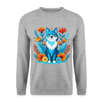 Chien Husky dans un jardin - Sweat-shirt Unisexe - gris chiné - Devant - Alina (178cm) & Michal (187cm)