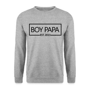 Boy Papa Est. 2023 Baby Shower Grossesse Révéler - Sweat-shirt Unisexe - gris chiné - Devant - Alina (178cm) & Michal (187cm)