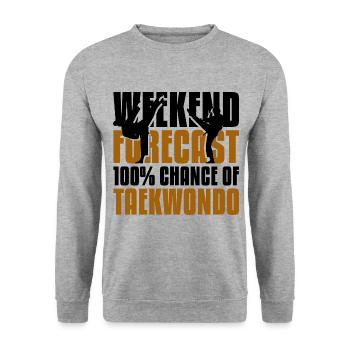 Weekend forecast 100% chance of Taekwondo - Unisex Pullover - Weißgrau meliert - Vorne - Alina (178cm) & Michal (187cm)