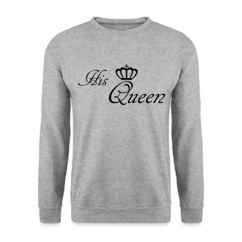 His Queen, Königin, Prinzessin, Krone - Unisex Pullover - Weißgrau meliert - Vorne - Alina (178cm) & Michal (187cm)