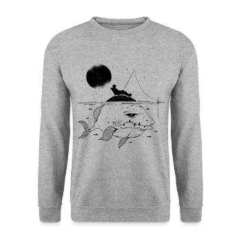 Angeln Auf Einer Insel Cooles Geschenk für Fischer - Unisex Pullover - Weißgrau meliert - Vorne - Alina (178cm) & Michal (187cm)