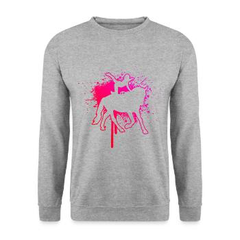 Herren Pferdegymnastik Balanceübungen - Unisex Pullover - Weißgrau meliert - Vorne - Alina (178cm) & Michal (187cm)