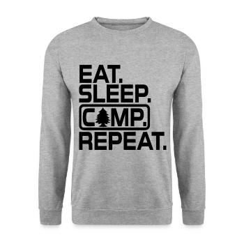 Eat Sleep Camp Repeat - Camping Lover, Camper Gift - Unisex Sweatshirt - salt & pepper - Front - Alina (178cm) & Michal (187cm)