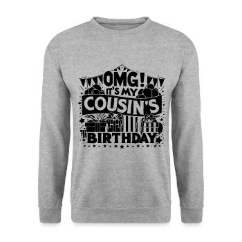 OMG, es ist der Geburtstags-Familiencousin meines Cousins - Unisex Pullover - Weißgrau meliert - Vorne - Alina (178cm) & Michal (187cm)