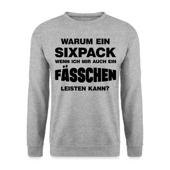 Warum ein Sixpack lustige Bierbauch Sprüche - Unisex Pullover - Weißgrau meliert - Vorne - Alina (178cm) & Michal (187cm)