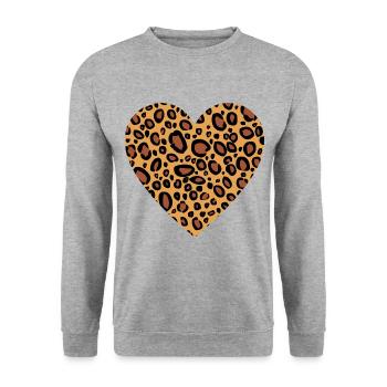 Leopard Print Herz Leopard Hautmuster für Frauen - Unisex Pullover - Weißgrau meliert - Vorne - Alina (178cm) & Michal (187cm)