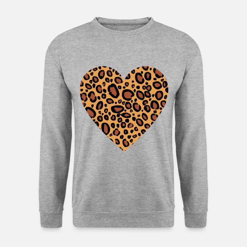 Leopard Print Herz Leopard Hautmuster für Frauen - Unisex Pullover - Weißgrau meliert