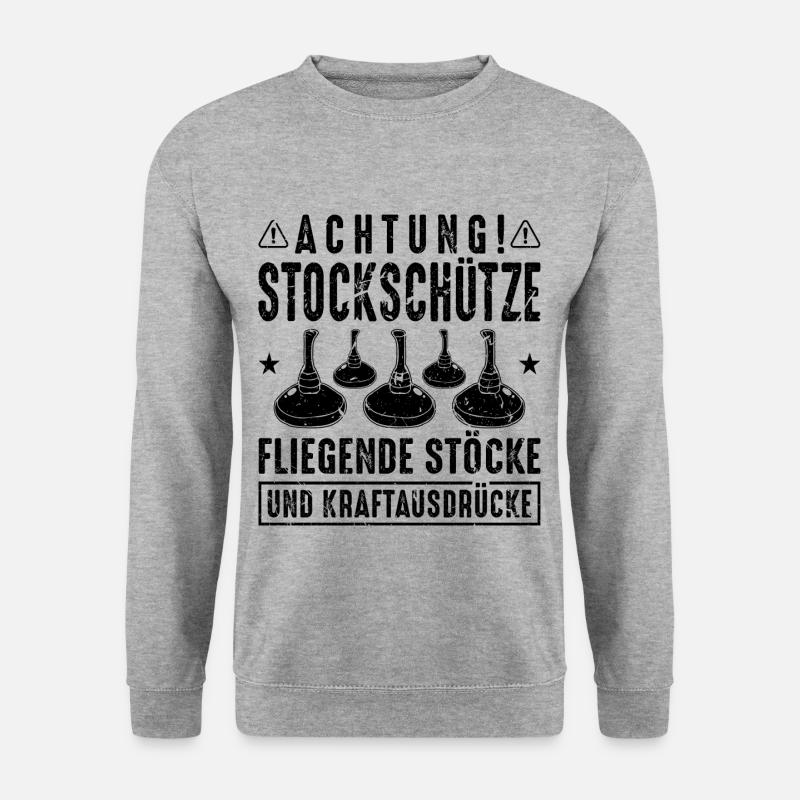 Achtung Stockschütze Eisstöcke Eisstockschießen - Unisex Pullover - Weißgrau meliert