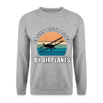 Airplane Pilot Flying Distracted I Gift - Unisex Sweatshirt - salt & pepper - Front - Alina (178cm) & Michal (187cm)