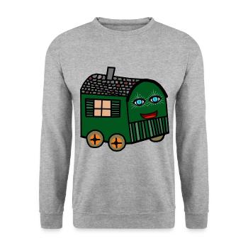 Happy Bauwagen Haus Häuschen fröhlich wohnen Hütte - Sweat-shirt Unisexe - gris chiné - Devant - Alina (178cm) & Michal (187cm)