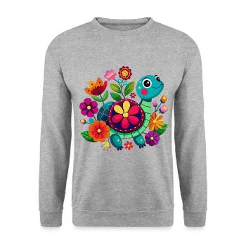 Petite tortue joyeuse - Sweat-shirt Unisexe - gris chiné - Devant - Alina (178cm) & Michal (187cm)